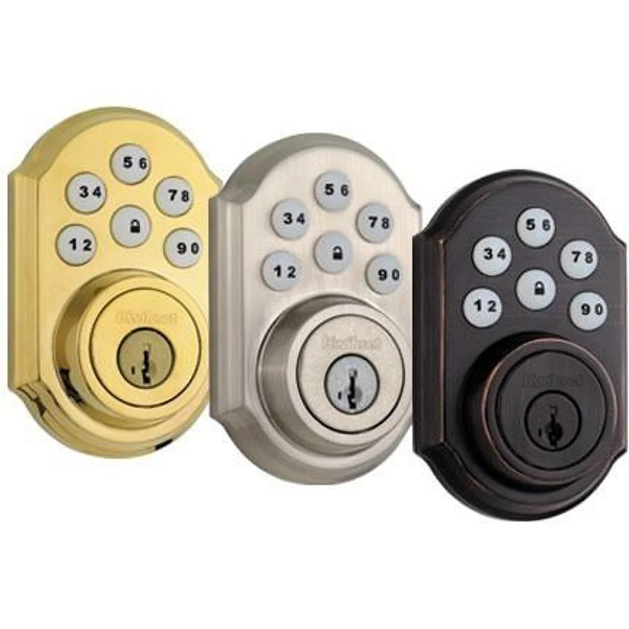 Smart door lock with keypad on a home entry door