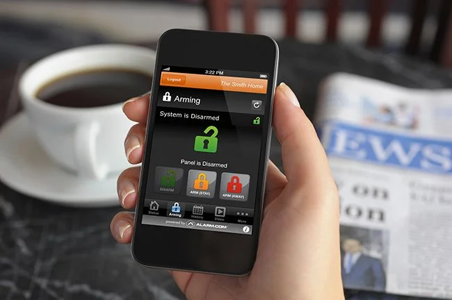 Home security system with touchscreen panel, door sensors and motion detector